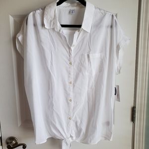 NWT white button front tie waist shirt